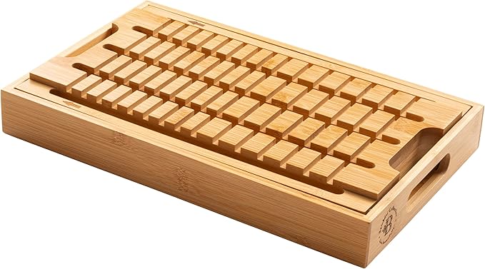 Bread Slicer for Homemade Bread - Bambüsi Upgraded Adjustable Bamboo Bread Cutter Board, Foldable Slicing Guide with Crumb Tray for Sourdough, Artisan Loaves, Bagels, Cakes, Bakery Kitchen Gadget Gift
