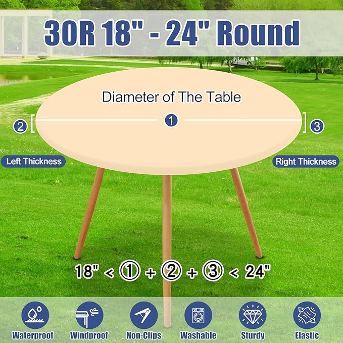 Round Spandex Tablecloth, Elastic Fitted Waterproof Tablecloths for 18"-24" Tables, Stretch Washable Picnic Table Cover for Camping, Dining, Indoor and Outdoor,Ivory