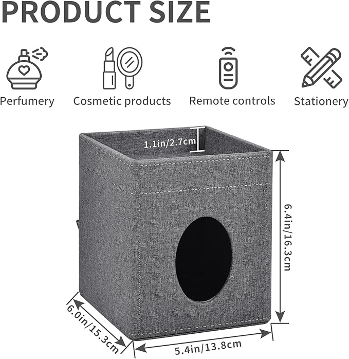Tissue Box Cover with Storage Tray Square Tissue Box Holder PU Leather Facial Tissues Organizer Tray for Bathroom Vanity Bedroom Office Car,Stylish Napkin Caddy Decorative Organizer (Grey)