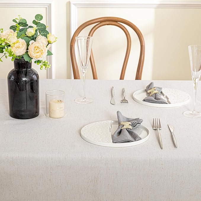 MYSKY HOME Table Cloth 60x84 in Rectangle Table, Cotton Tassel Linen Look Waterproof Tablecloths Farmhouse Tablecloth, Wrinkle Free Table Cover with Black Tassels for Kitchen Dining, Party