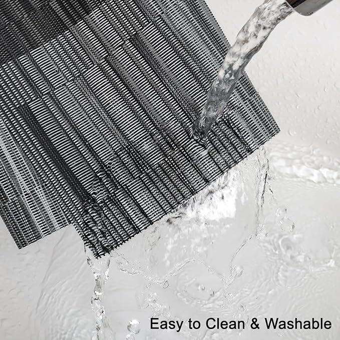 Placemats Set of 8, Vinyl Woven Place Mats Indoor Set of 8 Washable Wipeable PVC Table Mats Heat-Resistant Non Slip Plastic Placemat for Kitchen Dining Outdoor Table (Gray Black, Set of 8)