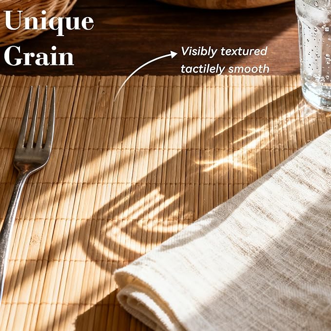 8-Pack Bamboo Placemats,Woven Heat-Resistant Rectangular Table Mats,Natural Dining Place Mats, Rustic Japanese Style Wood Mats for Indoor Dining,Kitchen and Party Use, Coffee