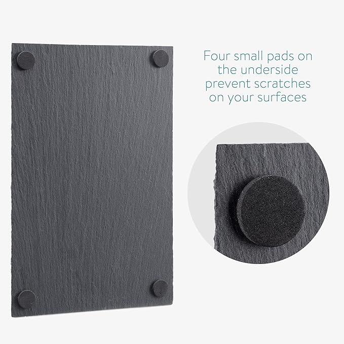 Navaris Natural Slate Serving Plates - Set of 6 Place Mat Serving Trays - Medium Rectangular Stone Table Mat Serving Platter Tiles - 11.8" x 7.8"