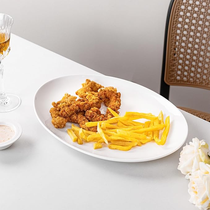 Serving Platters Set of 2 – 15.5 Inch Oval White Serving Platters, Large Porcelain Serving Platter Set for Party, Appetizers, Charcuterie, Sushi & Dessert, Microwave & Dishwasher Safe