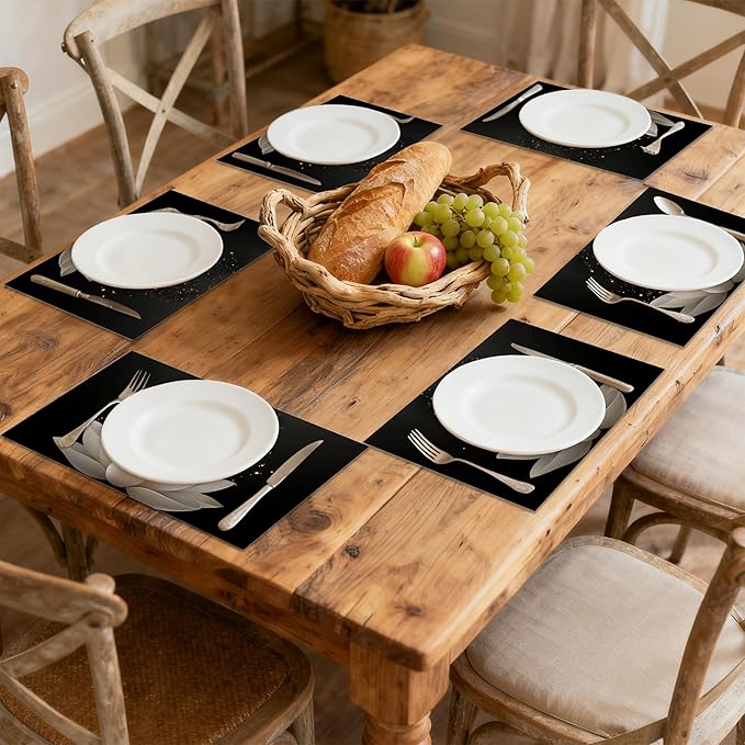 Placemats Set of 6 Lotus Flower Place Mats Washable Kitchen Dining Linen Table Mats Stain Heat, for Home Party Indoor 12x18 in