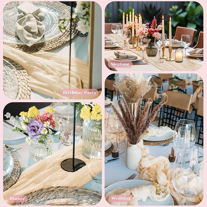 Champagne Table Runner, 10Ft 120in Cheesecloth Table Runner, Gauze Rustic Cheese Cloth Table Runners for Wedding, Party, Bridal Shower, Boho Table Runners for Christmas Thanksgiving Halloween Easter
