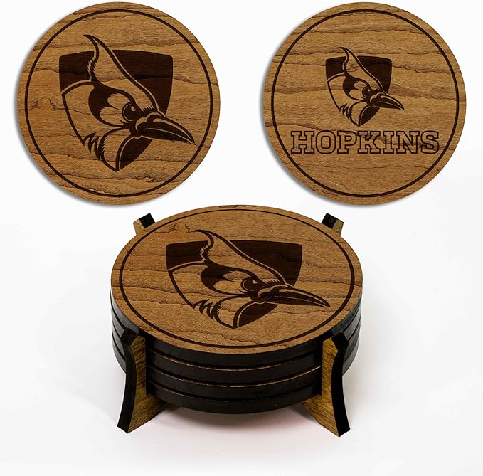 LazerEdge John Hopkins Blue Jays Wooden Coaster Set - Cherry Wood - Officially Licensed Product - 4-Pack