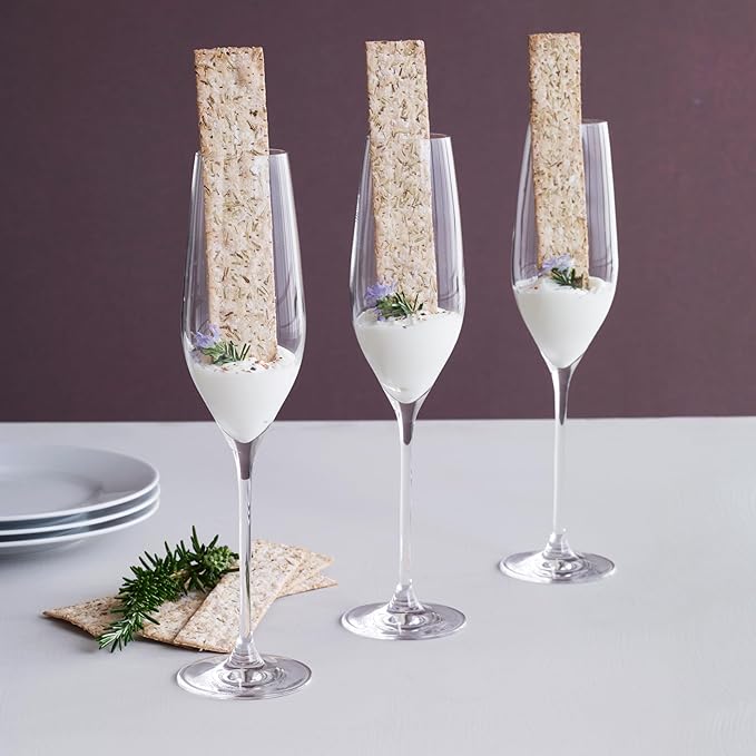 Holmegaard Cabernet Champagne Glass, Clear, 10.6" H x 2.8" D, 9.8 oz, Set of 6, Designed by Peter Svarrer, Gift Box Included