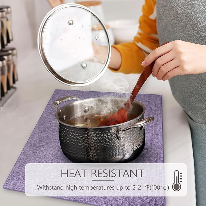 Faux Leather Placemats Set of 8 Washable PU Table mats for Kitchen Table - Heat Resistant, Waterproof, Easy Clean, Anti Slip 11.8" x 17" (Purple-8 Pack)