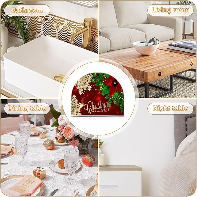Napkin Holder Christmas Poinsettia and Snowflakes Crystal Clear Acrylic Napkin Holders Paper Napkin Holder Dining Table Dispenser for Kitchen Restaurant Home Decor Bar Accessories