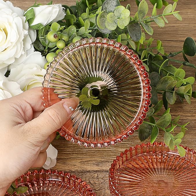 JUXYES 5 Pack Amber Tone Crystal Coasters Round Cup Mat, Glass Coasters for Drinks Coffee Tea Wine, Decorative Wine Bottle Coaster, Crystal Drink Coaster for Restaurant bar Kitchen Dining Table