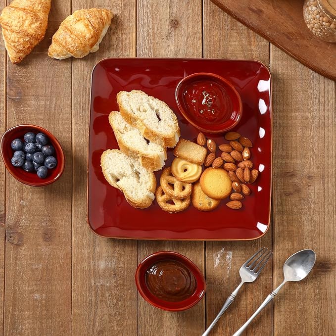 vicrays Ceramic Dipping Sauce Bowls – Small Charcuterie Dip Cups Cooking Prep Condiment Oil Dish Mini Tapas Plates for Soy Sushi Salsas Wasabi Appetizer Dessert - Set of 6 Cherry Red
