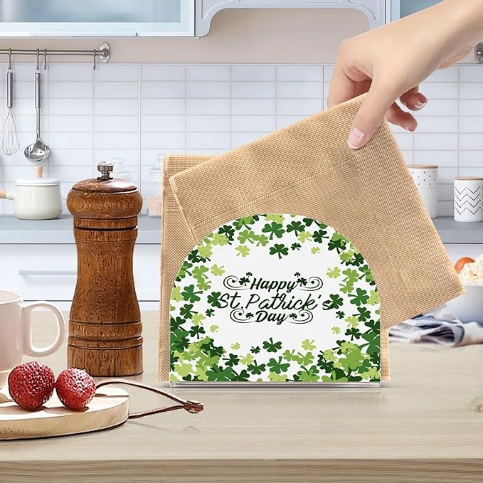 Napkin Holder Happy St Patrick's Day Green Crystal Clear Acrylic Napkin Holders Paper Napkin Holder Dining Table Dispenser for Kitchen Restaurant Home Decor Bar Accessories