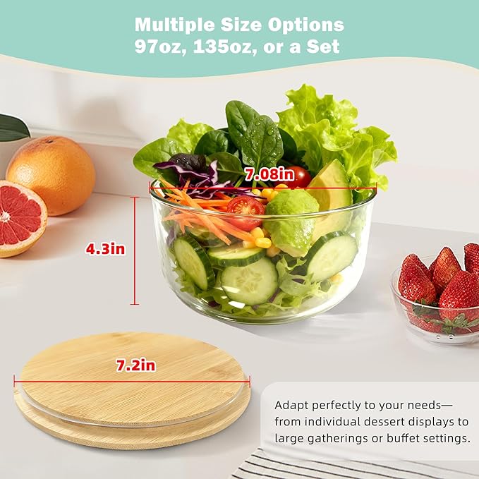 Trifle Bowl with Lids, 97oz Glass Serving Bowls, BPA-Free Borosilicate Salad & Fruit Bowls, Airtight Food Storage Containers, Ideal for Layered Desserts & Holiday Parties