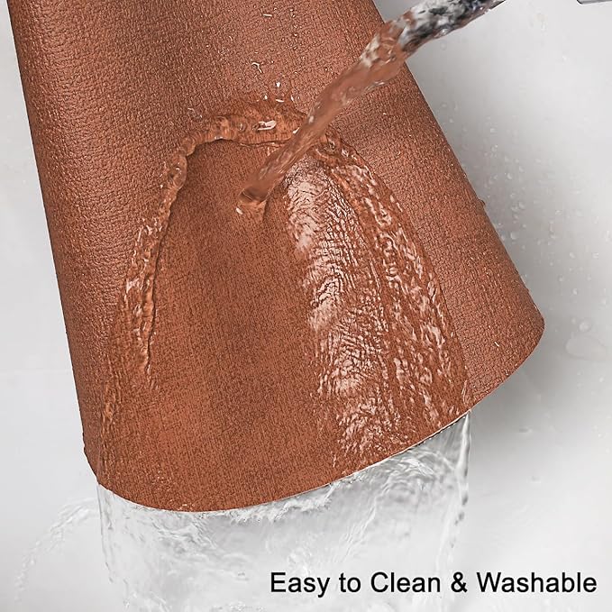 Placemats and Coasters, Washable Placemats Round Faux Leather Wipeable Place Mats Non Slip Heat Resistant Indoor Outdoor Table Mats (Set of 6, Light Gray Reddish Brown)