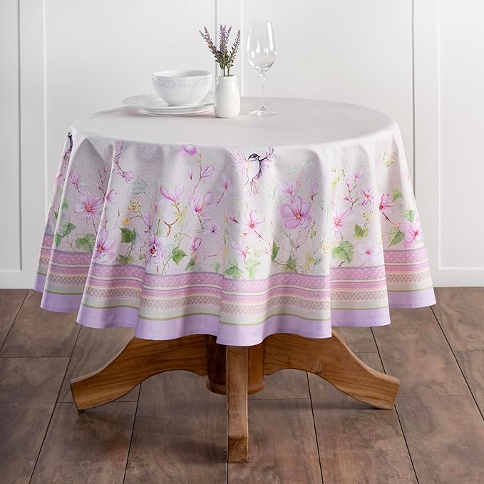 Maison d' Hermine Table Cloth Round Table 100% Cotton 69 Round Inches Tablecloth Reusable Decorative for Dining Room Farmhouse Home Valentines Day Decorations Spring Summer - Magnolia Mornings