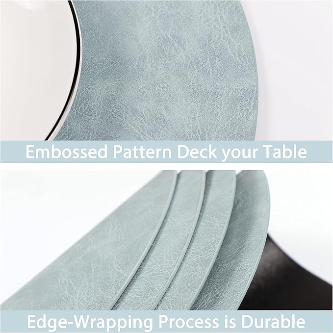 Embossed PU Leather Round Placemats, Waterproof Coffee Coasters, Kitchen Table Mats, Easy to Wipe Off for Dining Round Table, Set of 4