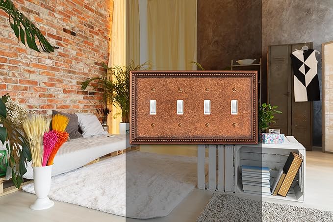 Henne Bery Raised Pearls Decorative Wall Plate Switch Plate Outlet Cover (Quad Toggle, Sponged Copper)