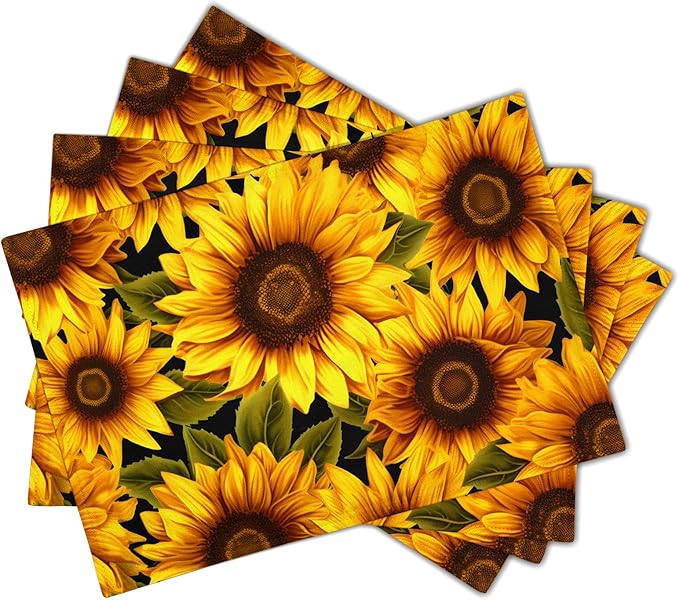 Sunflower Placemats Set of 4 - Yellow Flowers Place Mats Rectangle Spring Summer Floral Table Mats Botanical Blossom Placemats Dinner Party Decor 12x18 inch