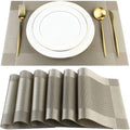 DACHUI Placemats, Heat-Resistant Placemats Stain Resistant Anti-Skid Washable PVC Table Mats Woven Vinyl (8pcs, Coffee-Cross)