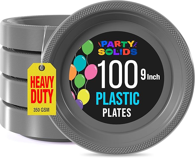 Silver Plastic Plates For Party 9" Silver Disposable Plates Heavy Duty 100 Pcs Plastic Dinnerware Sets Heavy Duty 350 GSM Disposable Dinnerware Set