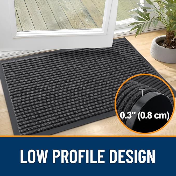 OLANLY Front Door Mat Indoor Outdoor Entrance, Waterproof Heavy Duty Doormat, Fade Resistant, Low Profile, Easy Clean Patio Porch Welcome Floor Mats for Entry, 47x30, Charcoal Grey