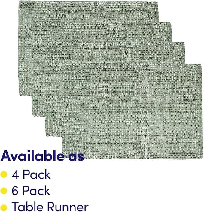 Sweet Home Collection 100% Cotton Placemats for Dining Room Rectangle Two Tone Woven Fabric 13" x 19" Soft Durable Table Mat Set, Set of 6, Light Green
