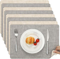 Myir JUN Reversible Vinyl Placemats Set of 8, Faux Leather Place Mats Dual Sided Waterproof Wipeable, Heat-Resistant Table Mats for Kitchen Dining Indoor Outdoor (12" x 17", Light Gray Cream-White)