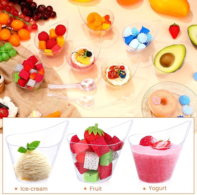 400 Pack Clear Plastic Dessert Cups with Tasting Spoons, Appetizer Cups Yogurt Parfait Bowls with Spoons for Party Supplies Catering Chocolate Desserts Buffet Food Display (7 oz)