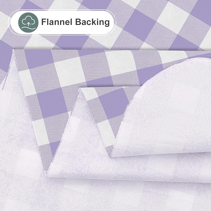misaya Rectangle Waterproof Vinyl Table Cloth, Buffalo Flannel Backed Tablecloth, Wipeable Plastic Table Cover for Dinner, Kitchen, Outdoor (52" x 70", Lavender and White)