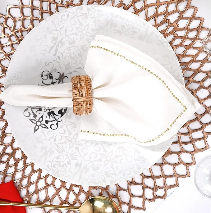 Alpha Living HOMEBoho Chic Dining décor Set of 12 - Handmade Napkin Rings Rustic Woven Rattan Napkin Holders for Dining Table, Weddings, Parties, Holiday Gatherings, and Everyday Use (Natural)
