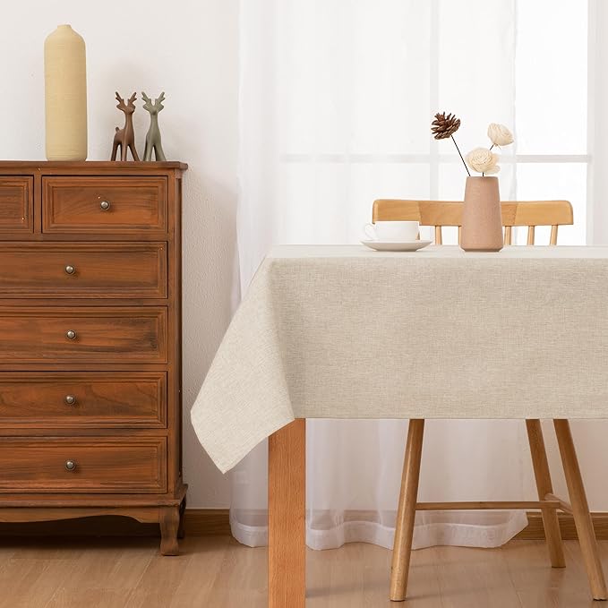 Hiasan Faux Linen Rectangle Tablecloth - Wrinkle and Stain Resistant Washable Table Cloth for Kitchen Dining Room Holiday Table Cover for Party Dinner, Beige, 54 x 108 Inch