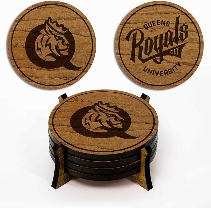 LazerEdge Queens Royals Wooden Coaster Set - Cherry Wood - Officially Licensed Product - 4-Pack