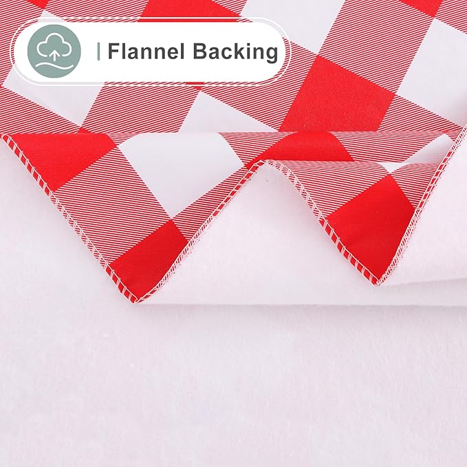 misaya Rectangle Waterproof Vinyl Table Cloth, Buffalo Flannel Backed Tablecloth, Wipeable Plastic Table Cover for Valentine's Day, Dinner, Kitchen, Outdoor (60" x 102", Red and White)