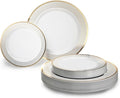 OCCASIONS 240 Plates Pack,(120 Guests) Heavyweight Premium Wedding Party Disposable Plastic Plates Set -120 x 10.5'' Dinner + 120 x 7.5'' Salad/Dessert plates (Sundance White & Gold Rim)