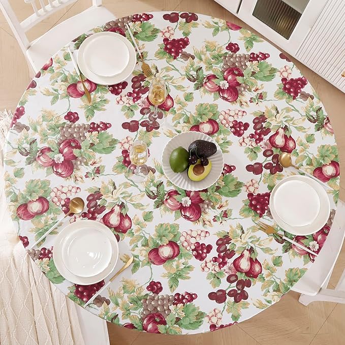 Walrus Round Vinyl Fitted Tablecloth with Flannel Backing Elastic Edge Design Table Cover Waterproof Oil-Proof PVC Table Cloth Stain-Resistant Best for 57"-66" Round