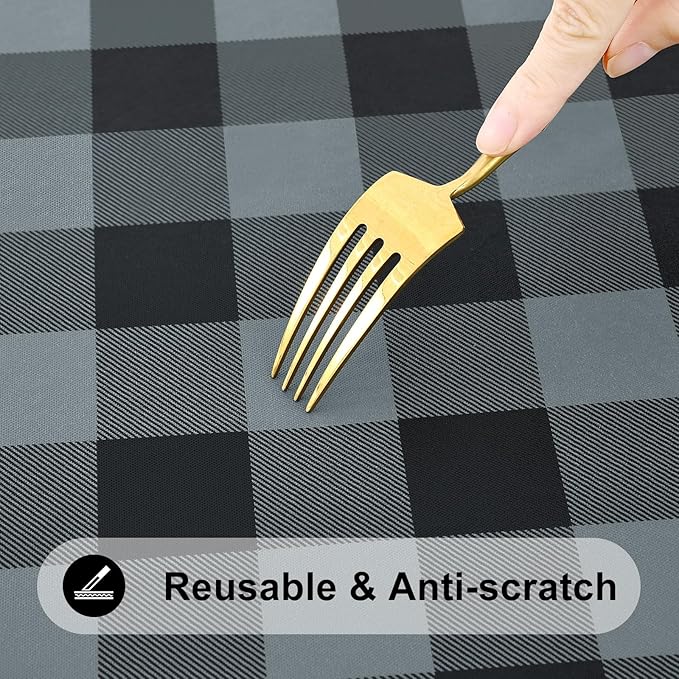 Smiry Rectangle Picnic Table Cloth, Elastic Waterproof Fitted Vinyl Tablecloths, Flannel Backed Buffalo Plaid Table Covers for Dining, Camping, Outdoor (Black and Grey, 30" x 48")