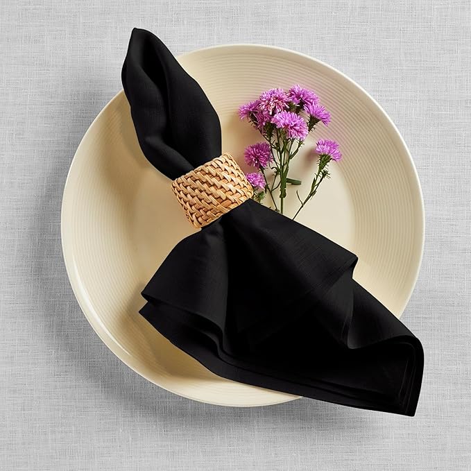 Solino Home Black Linen Napkins Set of 4 - 100% Pure Linen Cloth Washable Dinner Napkins 20 x 20 Inch for Winter, Easter - Fete