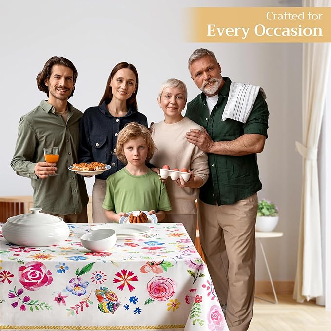 Maison d' Hermine Table Cloth Rectangle Table 100% Cotton 70 x 108 Inches Tablecloth Reusable Decorative for Dining Room Farmhouse Home Valentines Day Decorations Spring Summer- Happy Florals - Sweety