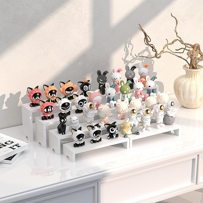 4 Set Large White Wooden Tiered Riser Display Stands for Vendor Events,Stackable Wooden Cupcake Stand,Farmhouse Decor Wood Dessert Table Display Set,Vendor Booth Display Items,Food Display Risers for Party（12-11.2-10.4-9.6IN）