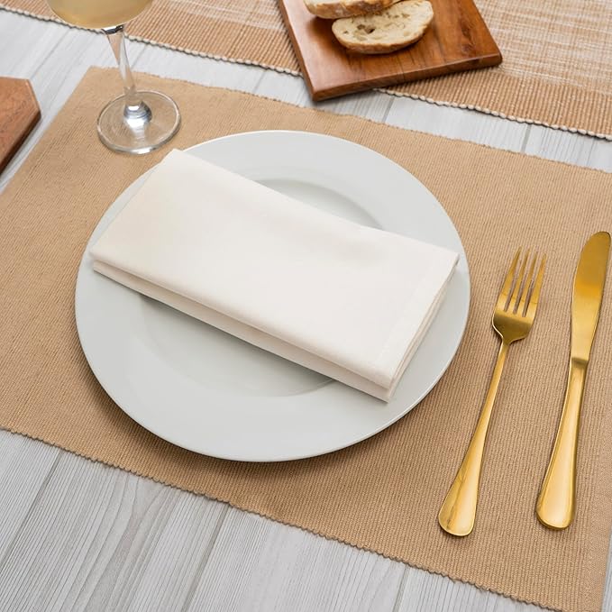 Blue Needles Solid Cloth Napkins Set of 12 Cream 100% Cotton Dinner Napkins 18x18 inches - Soft, Reusable, Absorbent & Washable Linen, Ideal for Wedding Events, Parties & Everyday Use