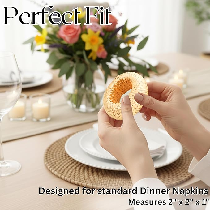 ALPHA Living HOME Woven Rayon Napkin Rings Set of 12 - Elegant Napkin Holder for Cloth Napkins for Dining Table - Boho Home Decor for Easter, Holiday, Christmas, Everyday Dinner Party (Pastel Color)