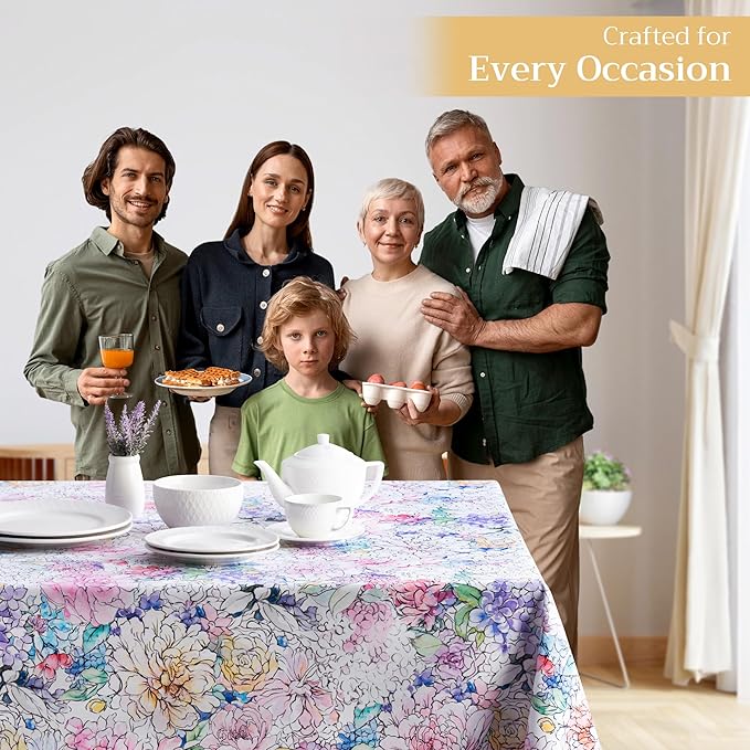 Maison d' Hermine Table Cloth Square Table 100% Cotton 54 x 54 Inches Tablecloth Reusable Decorative for Dining Room Farmhouse Home Valentines Day Decorations Spring Summer - Floral Love