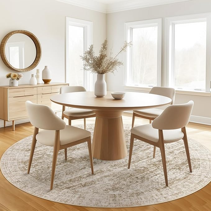 5x5 Brown Round Rug 5ft Living Room Circle Rug Vintage Round Area Rug Non Slip Indoor Carpet for Entryway Dining Room Bedroom