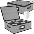 2PACK Quilted Mug Cup Storage Box-China Storage Containers Hard Shell,Cup Storage Containers with Lid for Moving Transport,Kichen Dinnerware Storage