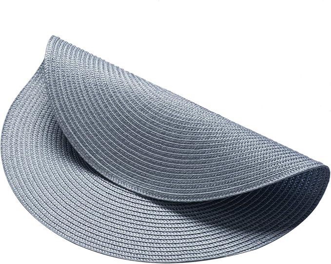 AHHFSMEI Round Braided Placemats 15 Inch Round Table Mats for Dining Tables Natural Woven Heat Resistant Place mats Set of 4 (Light Blue,4)