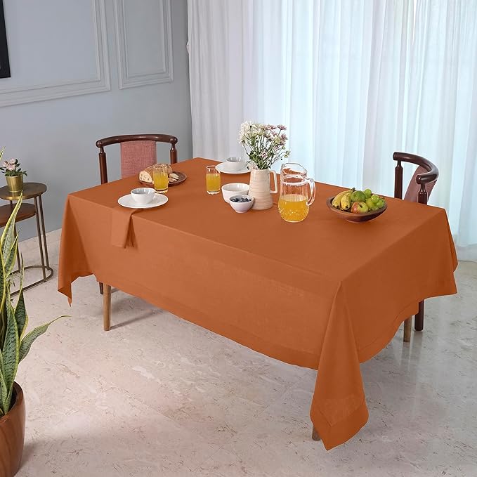 D'Moksha Homes Linen Rust Tablecloth 60 x 132 Inch - 100% Pure Linen Rectangular Tablecloth - Machine Washable Table Cloth for Spring, Easter