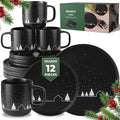 MIAMIO – Christmas Dinnerware Set 12-Piece/Christmas Plates Set with Mugs in minimalist holiday design (Service for 4) / Dishwasher and Microwave Safe – Vinter Collection