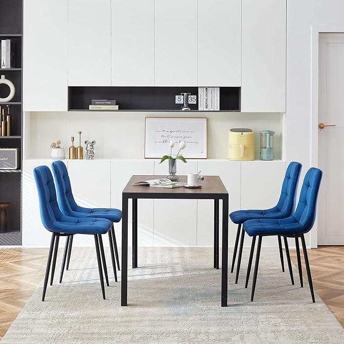 5 Pieces Dining Table Set for 4, 47" Oblong MDF Tabletop with Sturdy Metal Legs,4 PCS Home Kitchen Dining Chair Upholstered Velvet Room Chair with Tufted Back for Any Home Style
