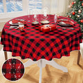 misaya Round Waterproof Vinyl Table Cloth, Buffalo Flannel Backed Tablecloth, Wipeable Plastic Table Cover for Christmas (60", Red and Black)